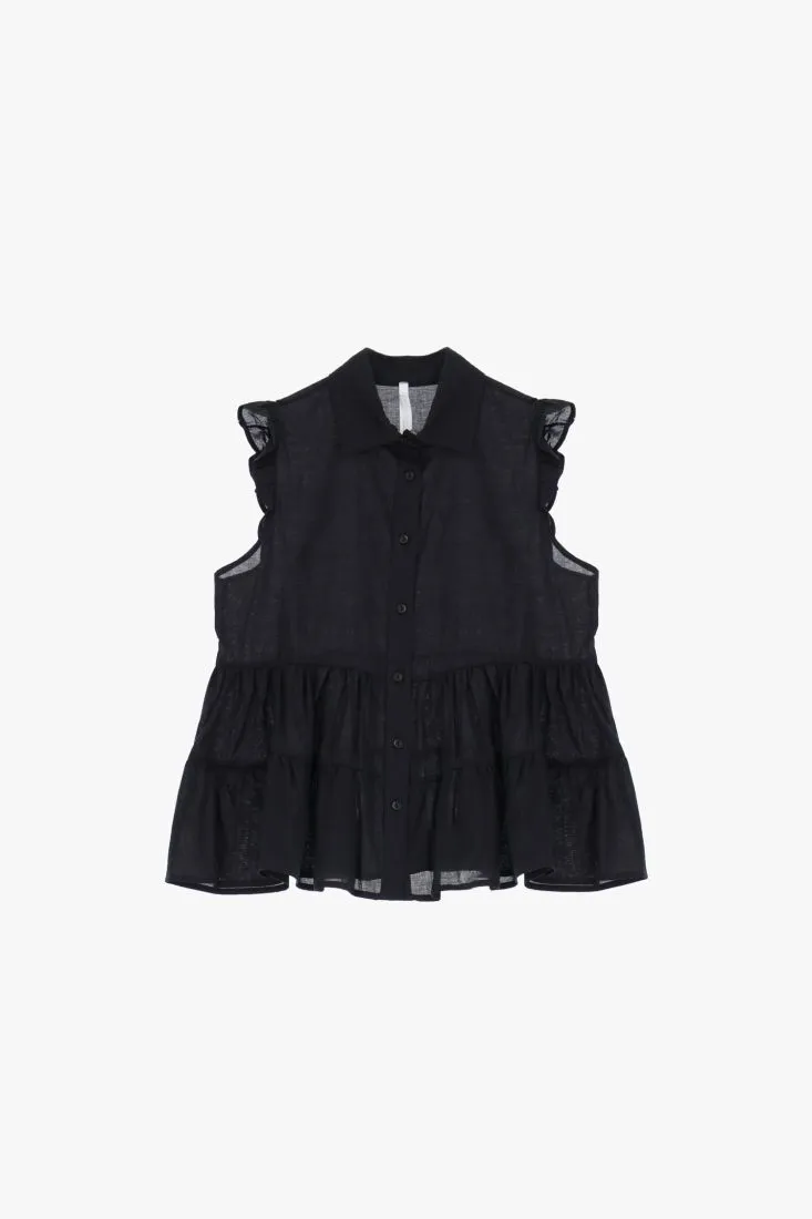 Camicia in puro cotone con ruches e balze