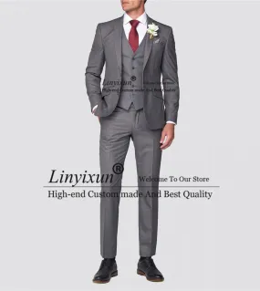 Moda grigio uomo abiti slim fit matrimonio sposo smoking formale business blazer banchetto 3 pezzi set giacca gilet pantaloni co