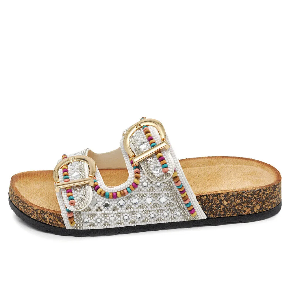 Scarpe Sandali Ciabatte Da Donna Sughero Con Fibbie e Strass GH-801