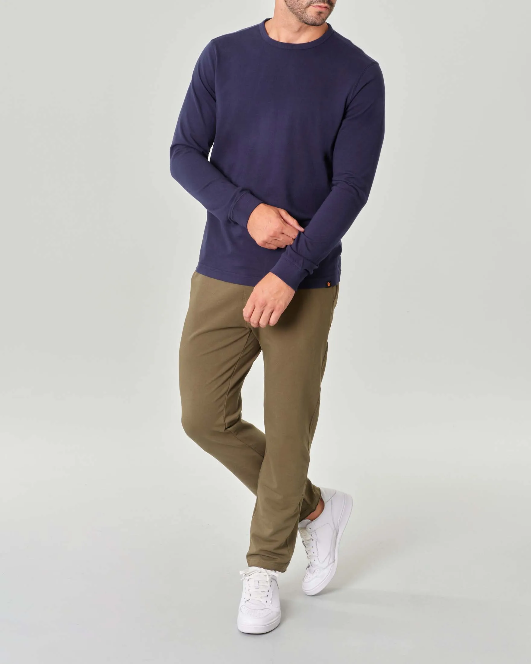 T-shirt blu manica lunga in pima cotton